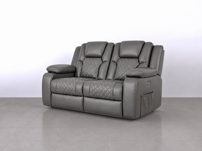 Grey Model O electric recliner sofa from Gamzo Outlet, two-seater with plush cushions and modern design.