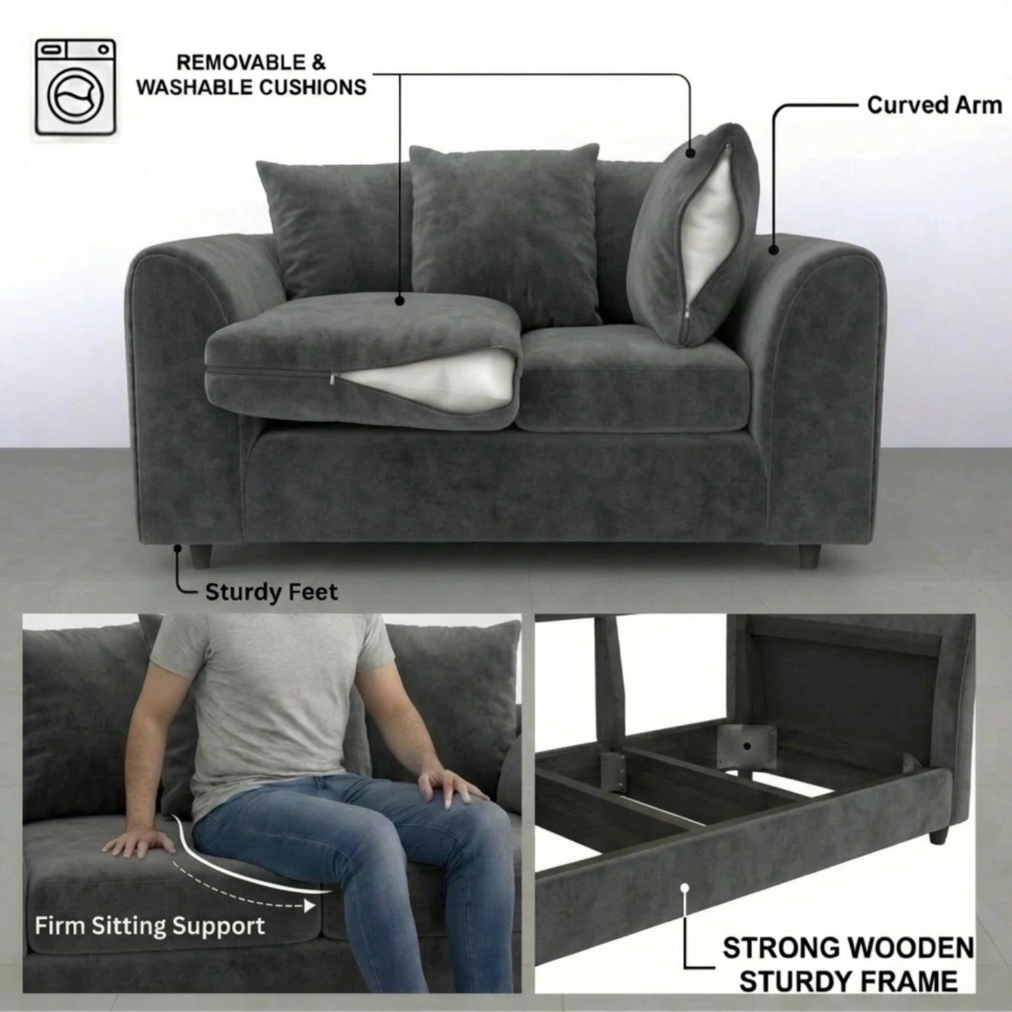 3+2 seater Dark Grey