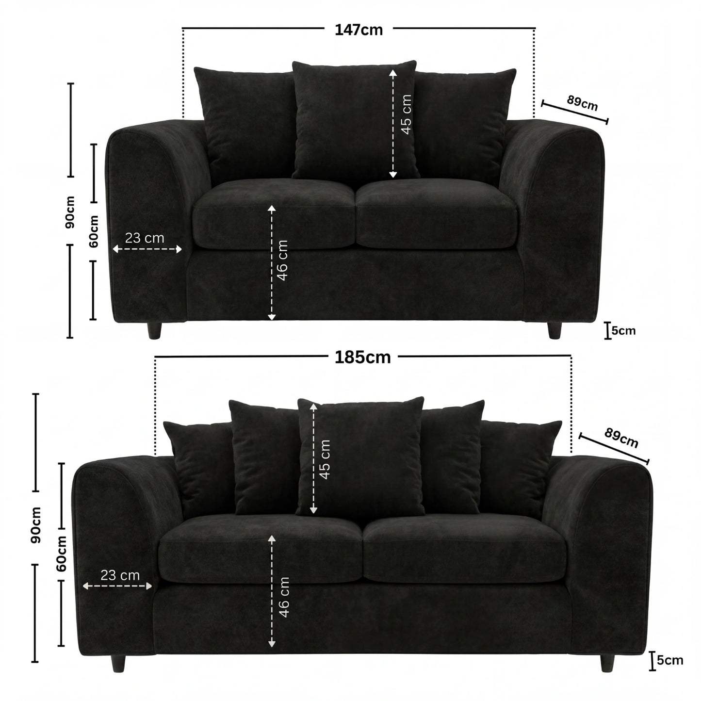 3+2 seater Black