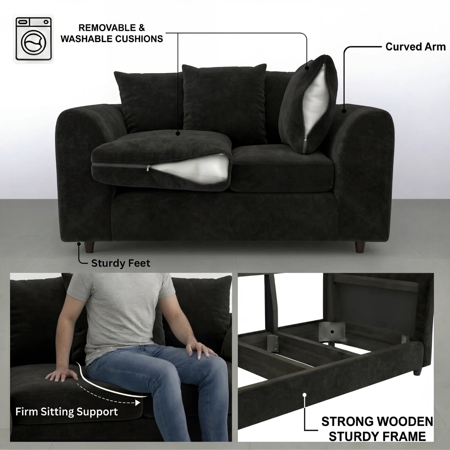 3+2 seater Black