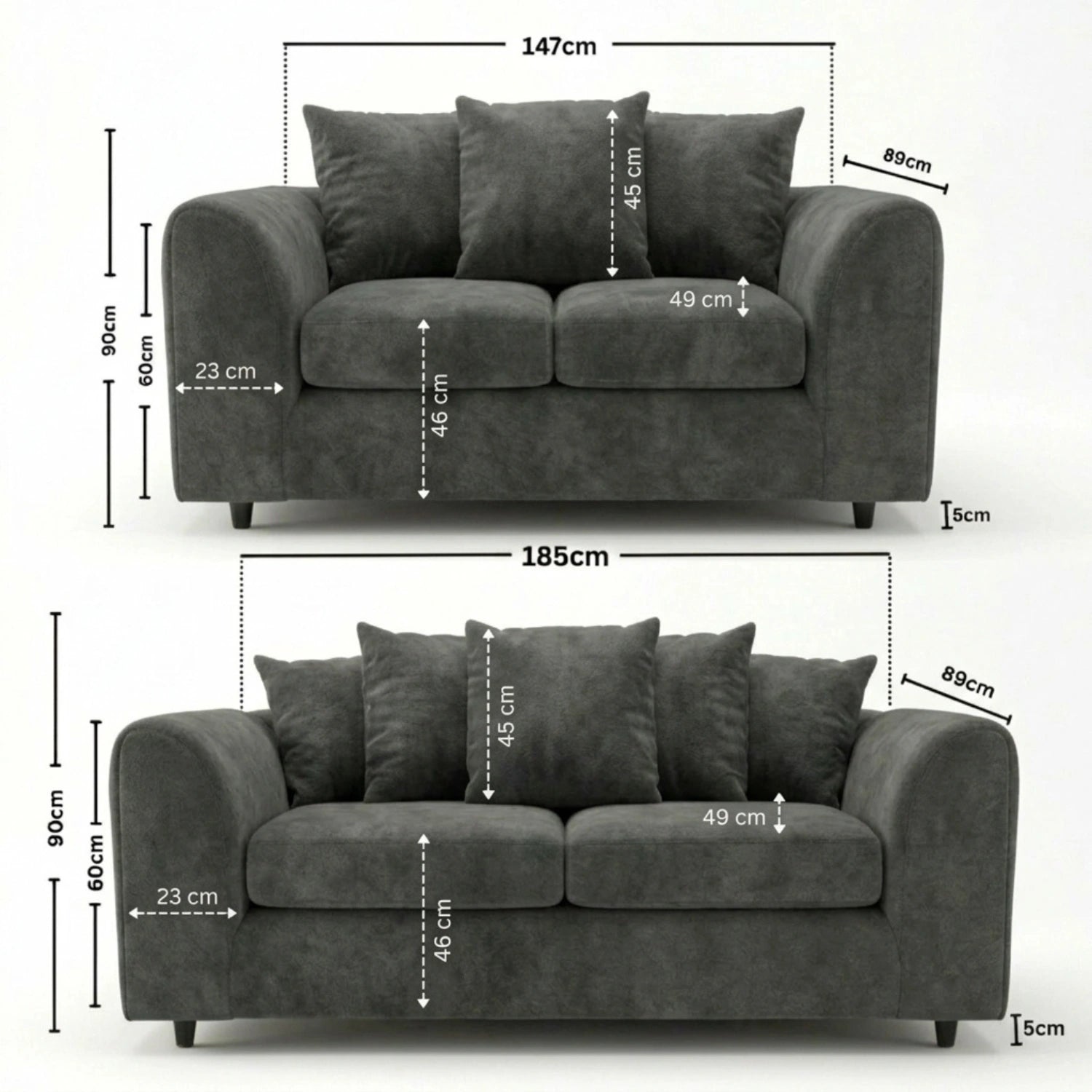 3+2 seater Dark Grey