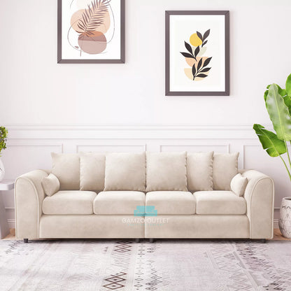 Plush Fabric 4 Seater Scatter Back Sofa