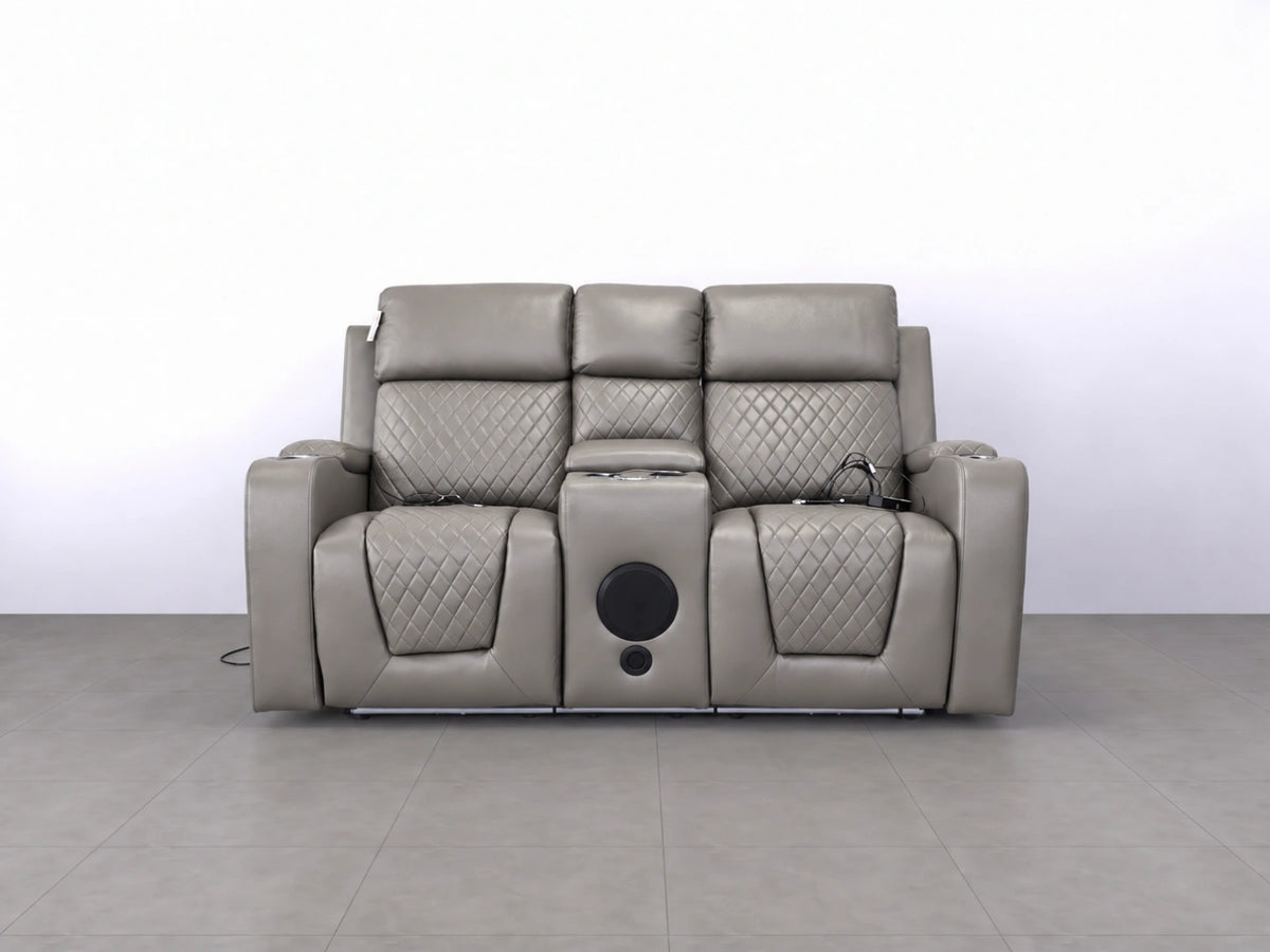 Grey Model B electric recliner sofa by Gamzo Outlet, featuring a comfortable two-seater design and modern style.