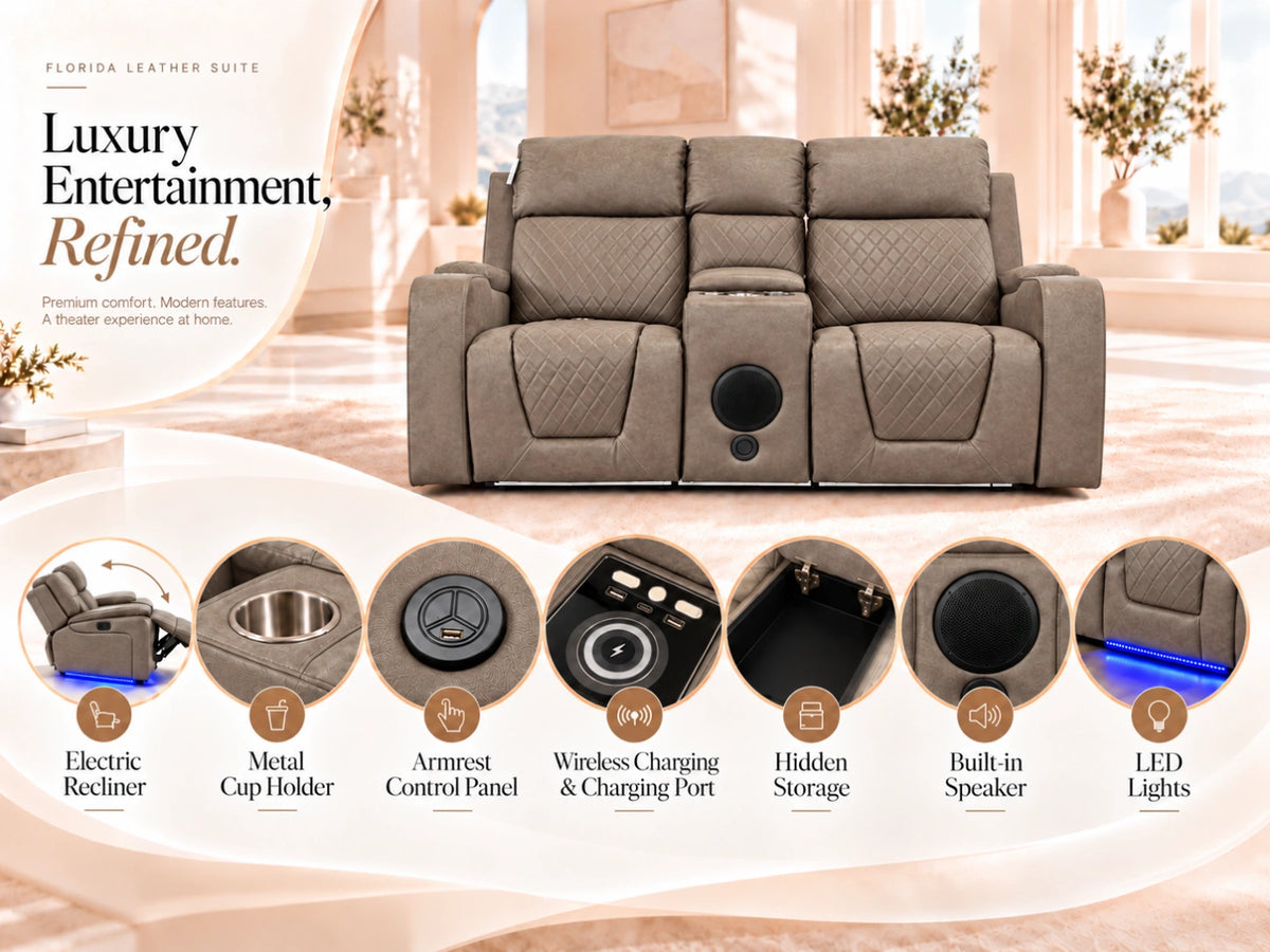 Gamzo Outlet Model B electric recliner sofa, 2-seater mocha fabric sofa with plush cushions and reclining feature.