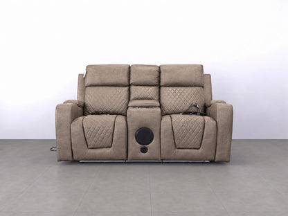 Mocha two-seater Model B electric recliner sofa by Gamzo Outlet with plush fabric and modern design, perfect for relaxing living rooms.