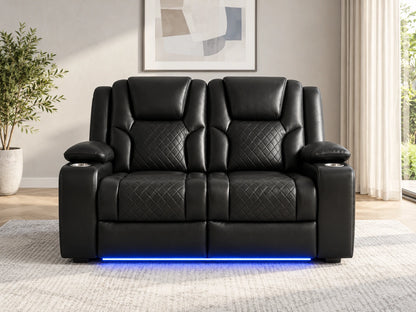 Black Model O electric recliner sofa by Gamzo Outlet, two-seater with plush cushions and sleek modern design.