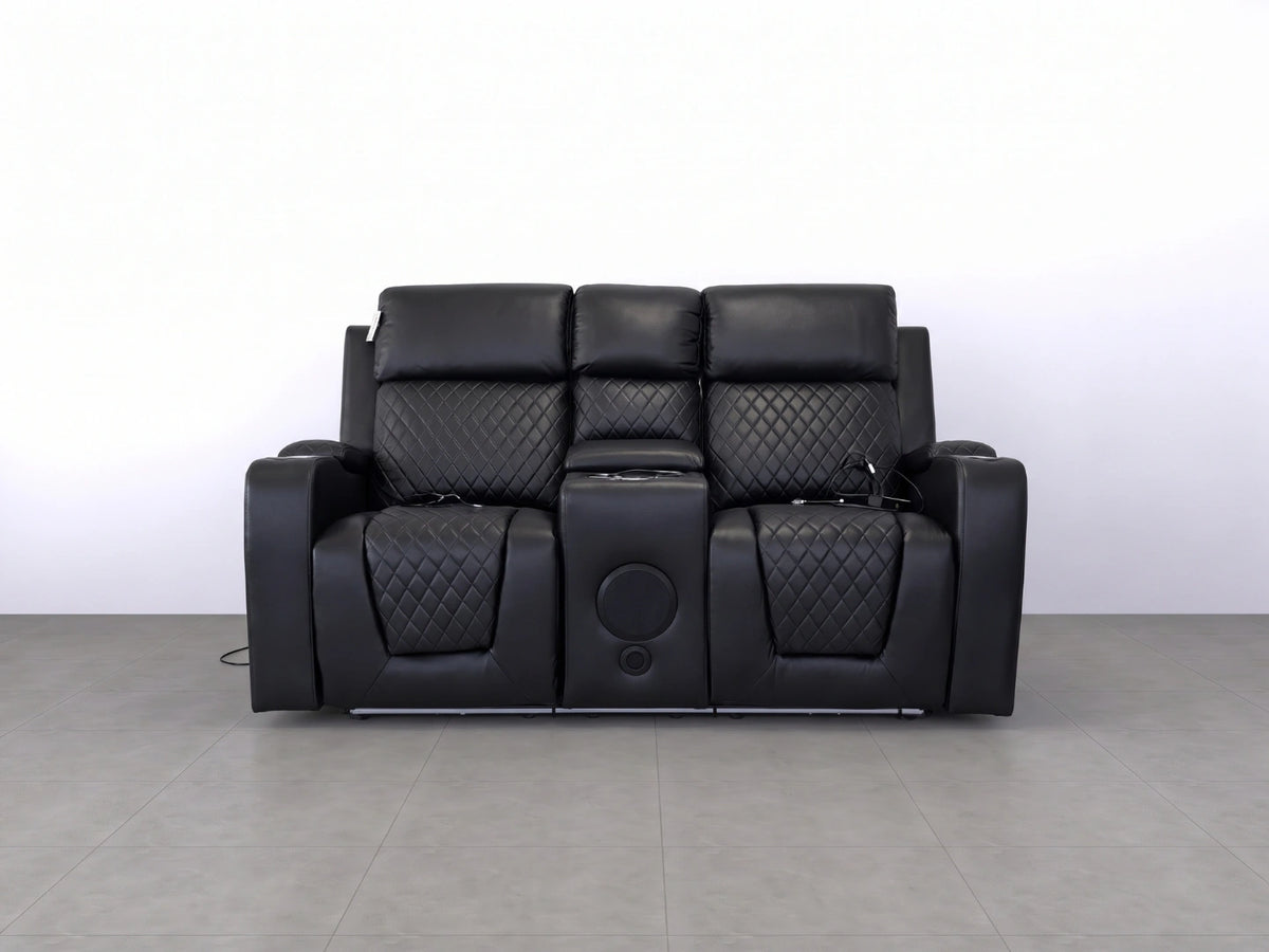 Black Model B electric recliner sofa by Gamzo Outlet, 2-seater with plush cushions and modern design.