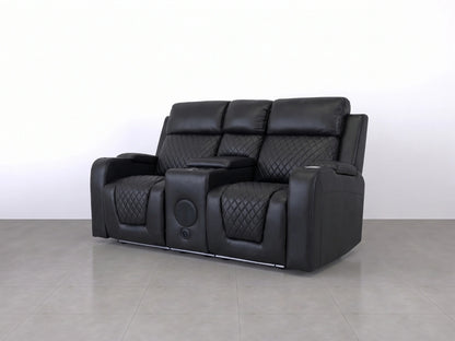Black Model B electric recliner sofa by Gamzo Outlet, two-seater with plush cushions and modern design.