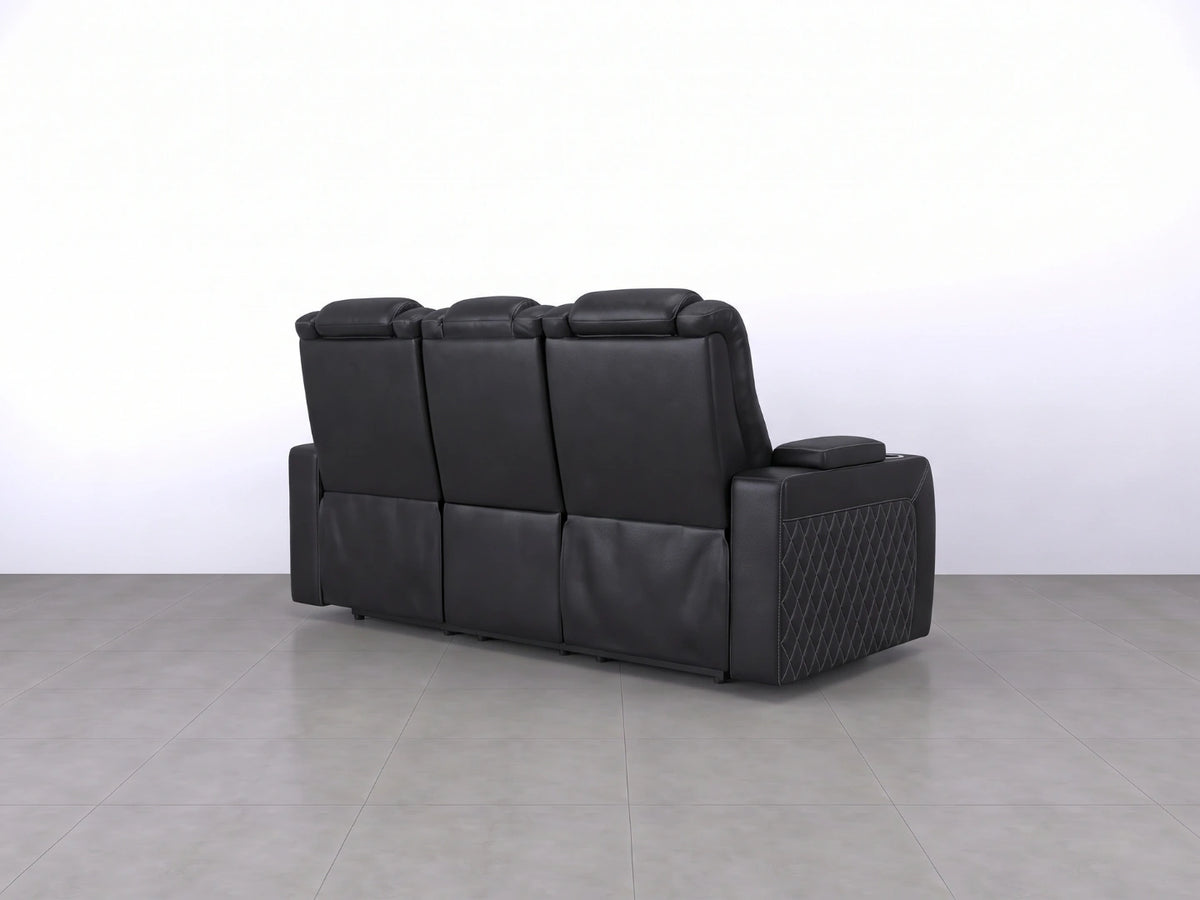 Black Model B electric recliner sofa by Gamzo Outlet, featuring a comfortable two-seater design with plush cushions.