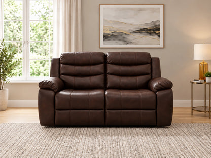 Brown Model R 2 Seater Recliner Sofa by Gamzo Outlet, showcasing plush fabric and comfortable reclining seats.