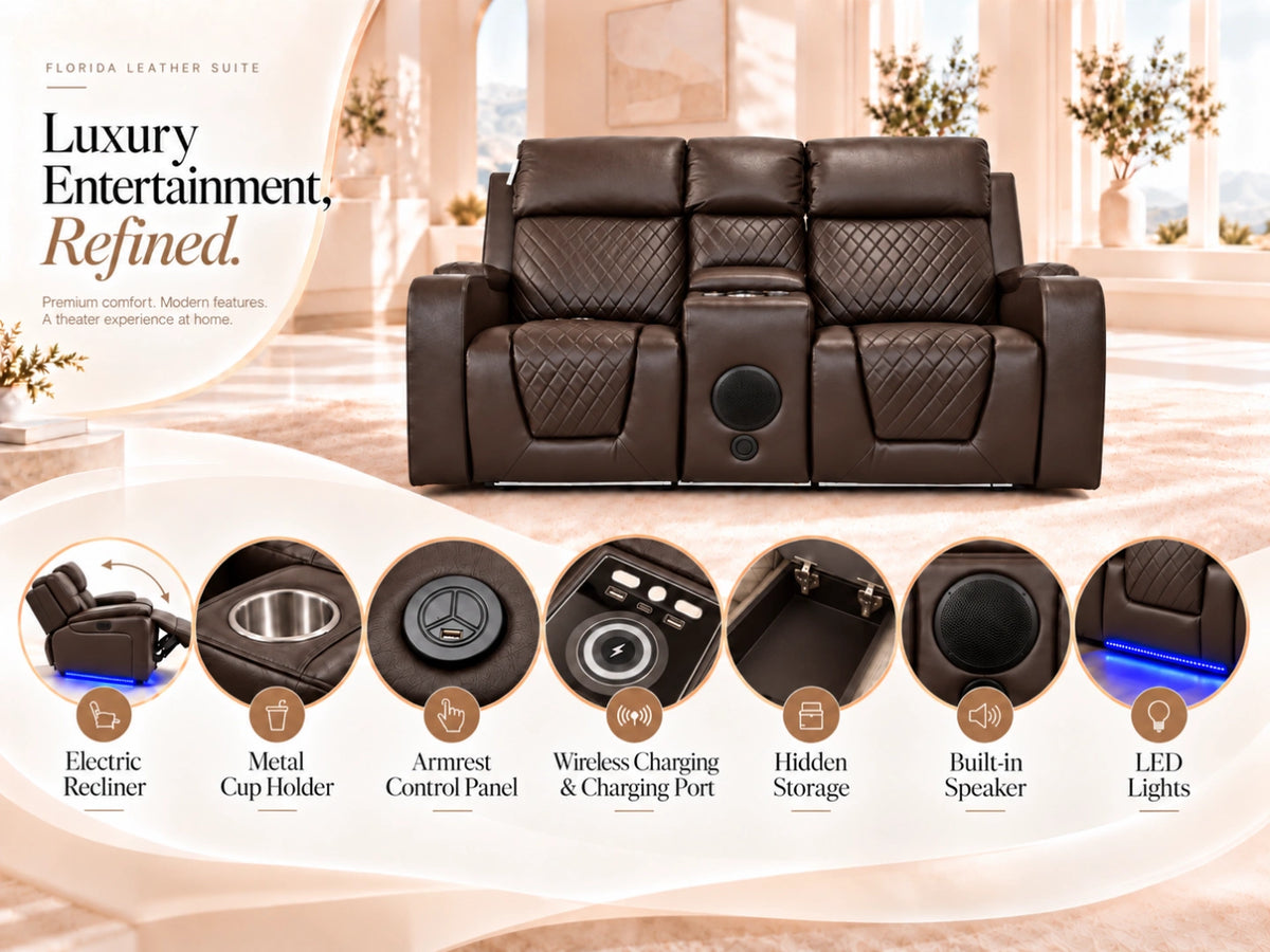 Brown Model B electric recliner sofa by Gamzo Outlet, featuring a comfortable two-seater design with plush cushions.
