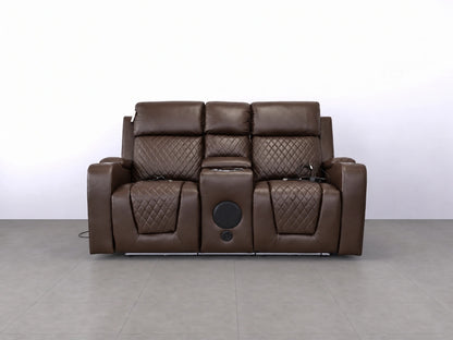 Brown Model B electric recliner sofa from Gamzo Outlet, two-seater with plush cushions and modern design.