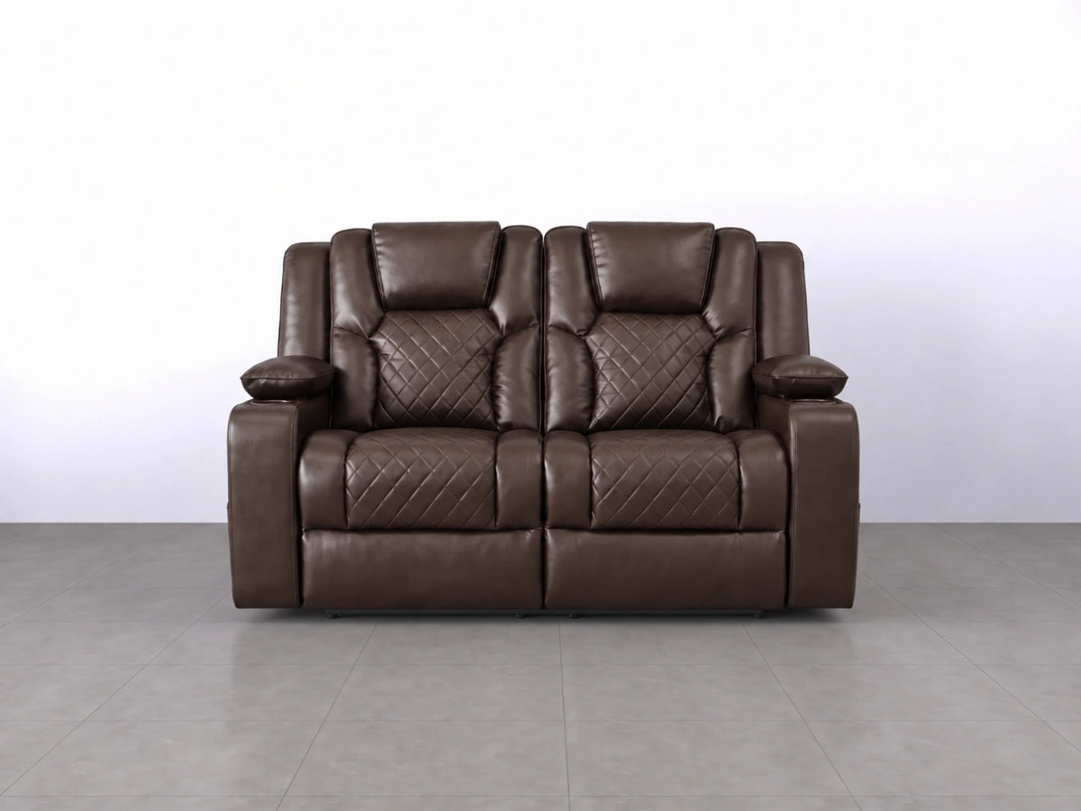 Brown Model O electric recliner 2-seater sofa by Gamzo Outlet with plush cushions and modern design.