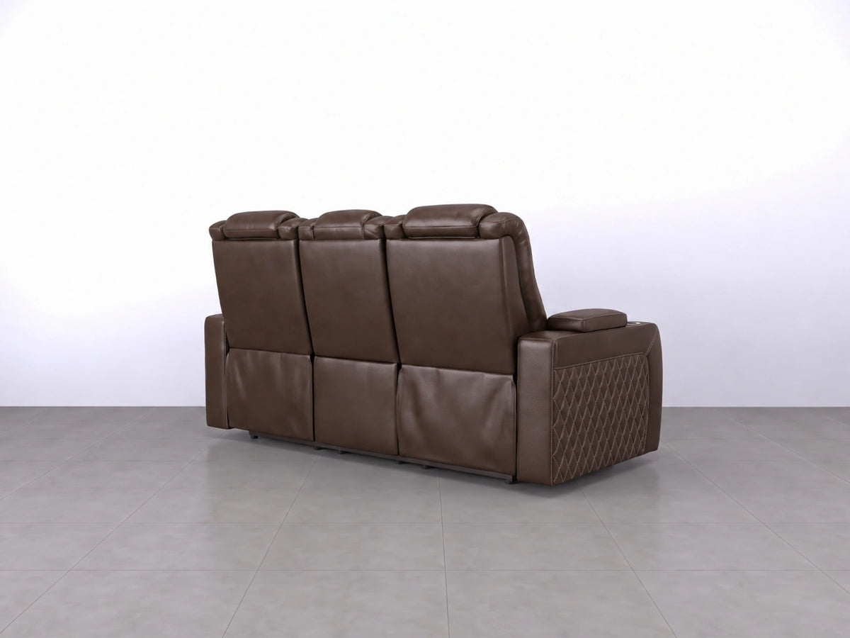 Brown Model B electric recliner sofa with two seats, featuring plush cushioning and modern design by Gamzo Outlet.