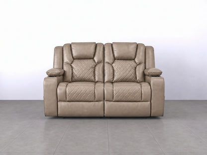 Gamzo Outlet Model O electric recliner sofa, 2-seater mocha fabric sofa with reclining features and plush cushions.