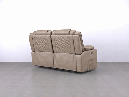 Mocha-colored Model O electric recliner sofa by Gamzo Outlet, a two-seat sofa with plush upholstery and recliner features.