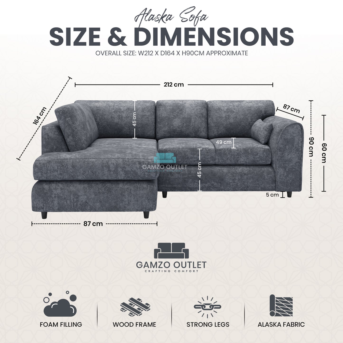 Alaska Full Back L Shape Sofa