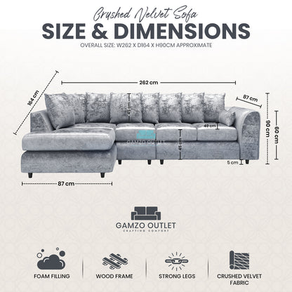Crushed Velvet Scatter Back XL L Shape Sofa