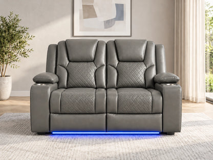 Grey Model O electric recliner sofa by Gamzo Outlet, two-seater with plush cushions and modern design.