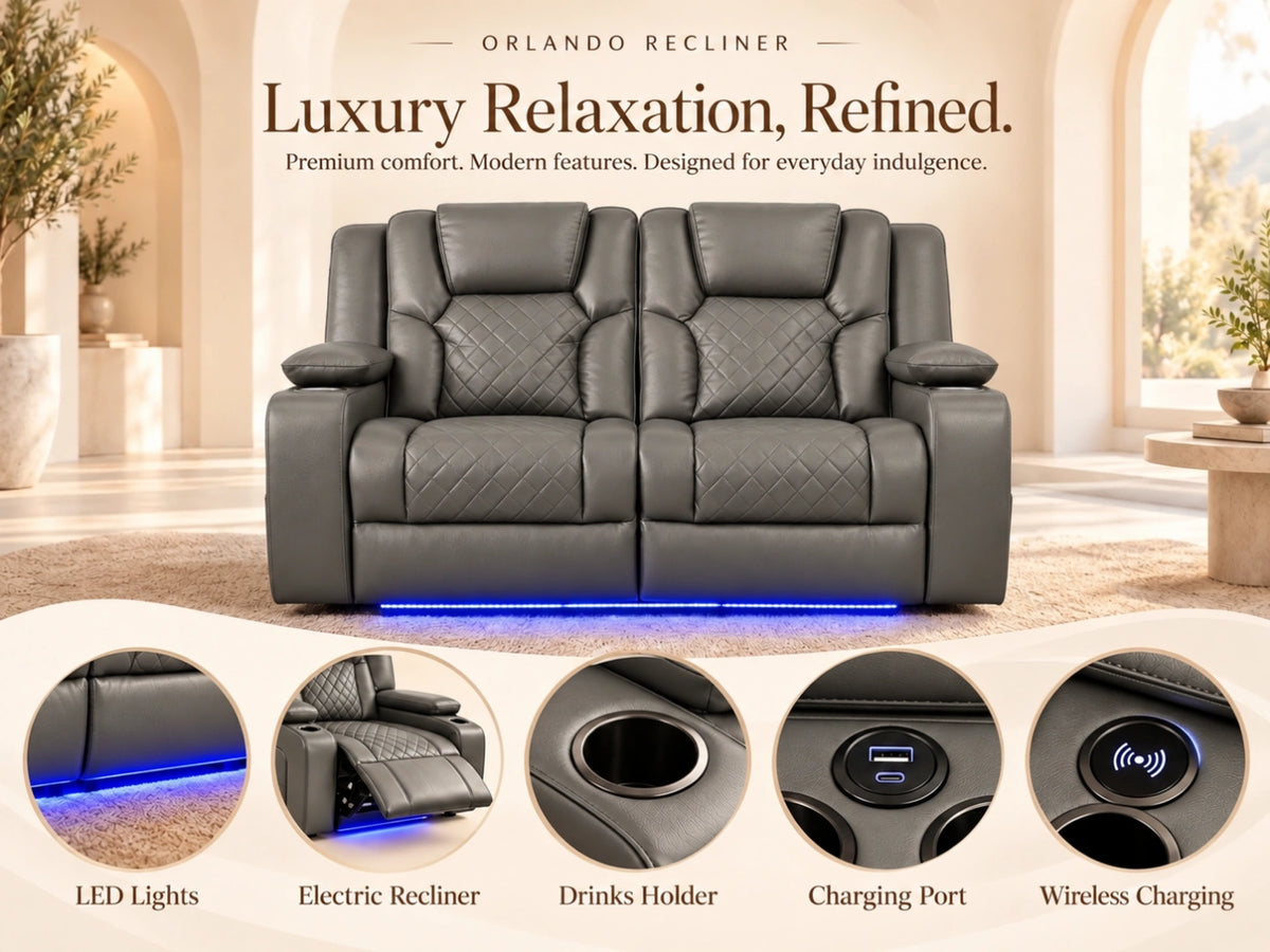 Grey Model O electric recliner sofa by Gamzo Outlet featuring two seats and modern design.
