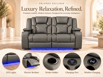 Grey Model O electric recliner sofa by Gamzo Outlet featuring two seats and modern design.