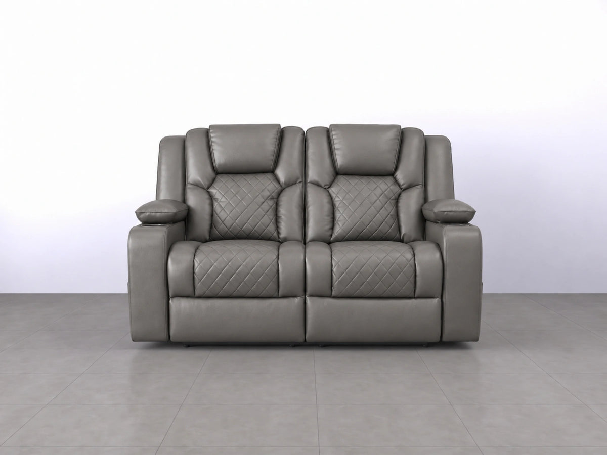 Grey Model O electric recliner sofa by Gamzo Outlet, two-seater with plush fabric and modern design.