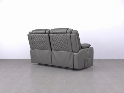 Grey Model O electric recliner sofa by Gamzo Outlet, showing a comfortable 2-seater with recliner features and plush fabric.