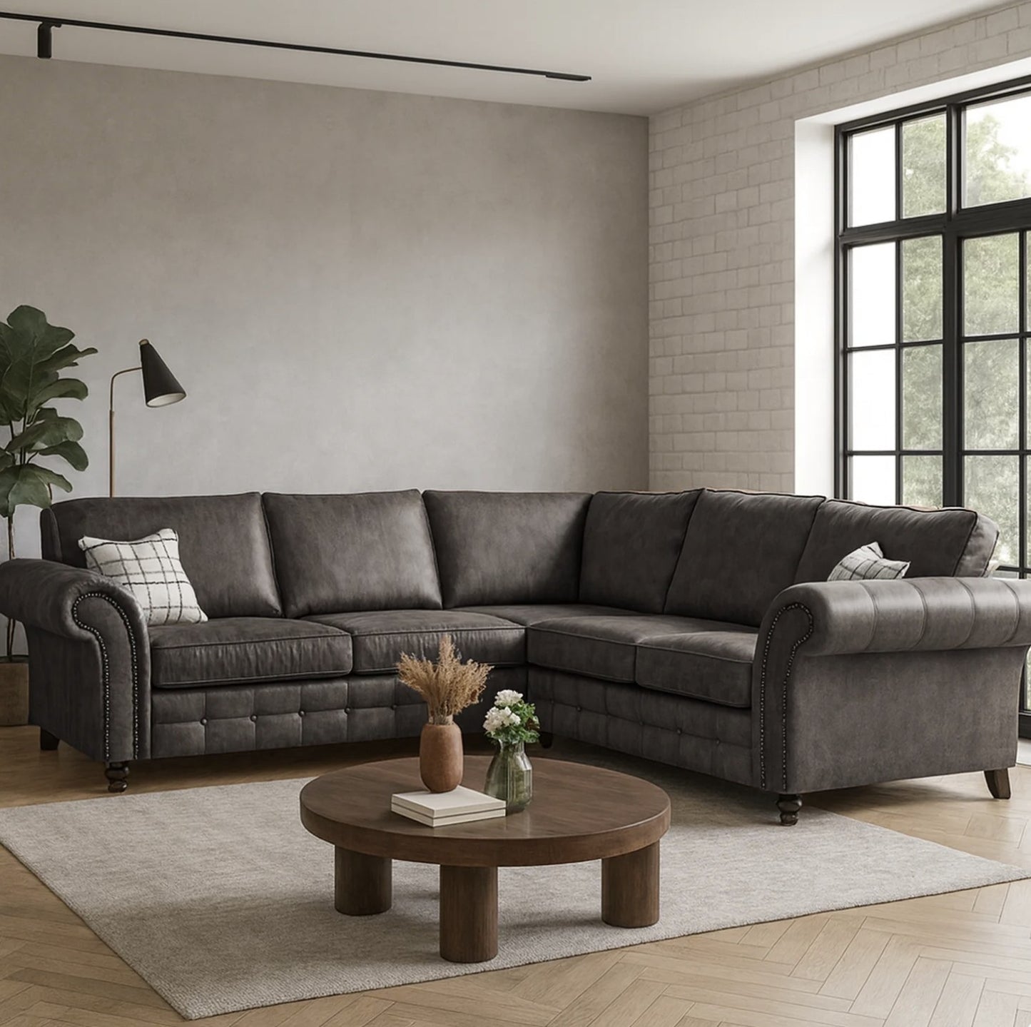 Oakland full back corner leather sofa - Gamzo Outlet