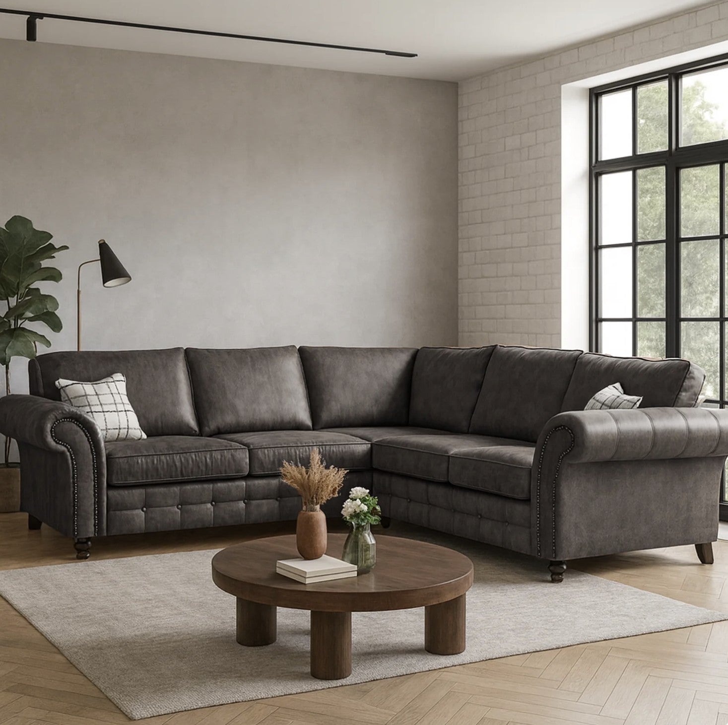 Oakland full back corner leather sofa - Gamzo Outlet