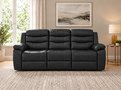 Black Model R Recliner 3-Seater Sofa by Gamzo Outlet, showcasing a modern, comfortable fabric sofa with plush cushions.