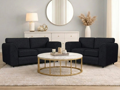 Black Alaska fabric full back 3-seater sofa set by Gamzo Outlet, showing a comfortable and stylish sofa with plush cushions.