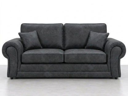 Black 3-seater leather sofa from Gamzo Outlet's Wilcot full back leather sofa set, showcasing plush cushions and sleek design.