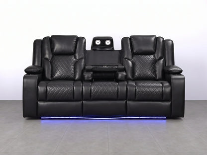 Black Model O electric recliner 3-seater sofa by Gamzo Outlet with plush cushions and modern design.