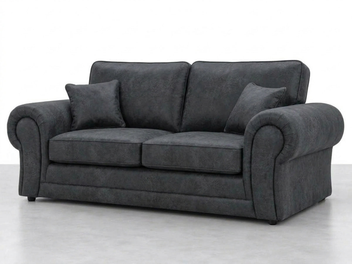 Black Wilcot full back leather sofa set by Gamzo Outlet, 3-seater with plush cushions and sleek design, ideal for modern living rooms.
