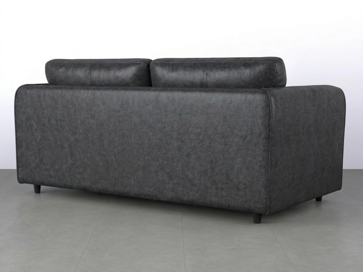 Black Dillon full back leather sofa set with three seats, featuring plush cushions and a modern design, by Gamzo Outlet.