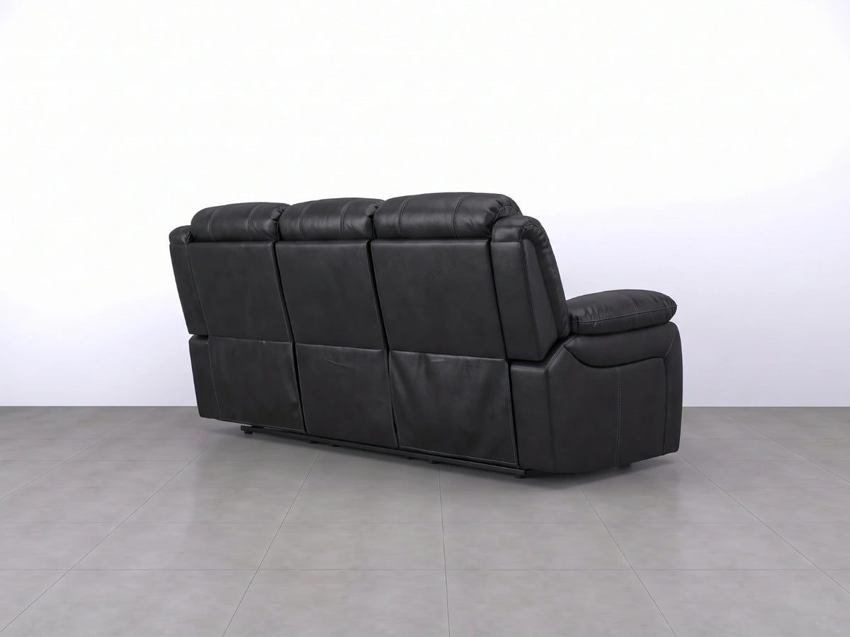 Black Model R recliner 3-seater sofa by Gamzo Outlet, featuring plush cushions and a modern design for living room comfort.