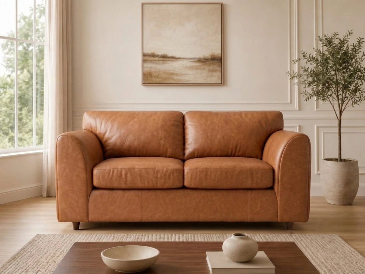 Brown Dillon full back leather sofa set by Gamzo Outlet, featuring a comfortable 3-seater with plush cushioning and sleek design.