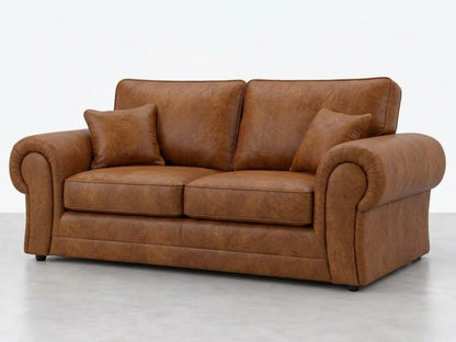Brown leather 3-seater sofa from Gamzo Outlet's Wilcot full back leather sofa set, showcasing plush cushions and elegant design.