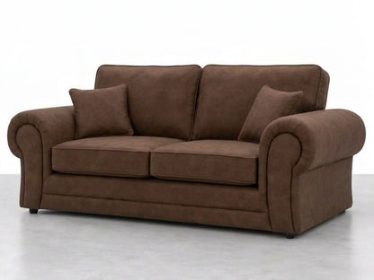 Chocolate brown leather 3-seater sofa from Gamzo Outlet, featuring full back design and plush cushions.
