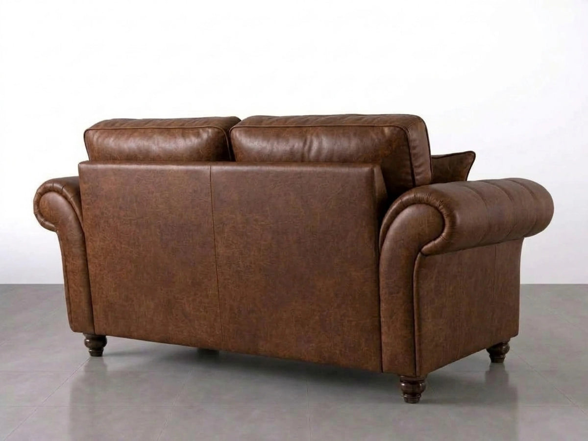 Gamzo Outlet Oakland 3-seater leather sofa in chocolate brown with full back and plush cushioning, ideal for modern living rooms.