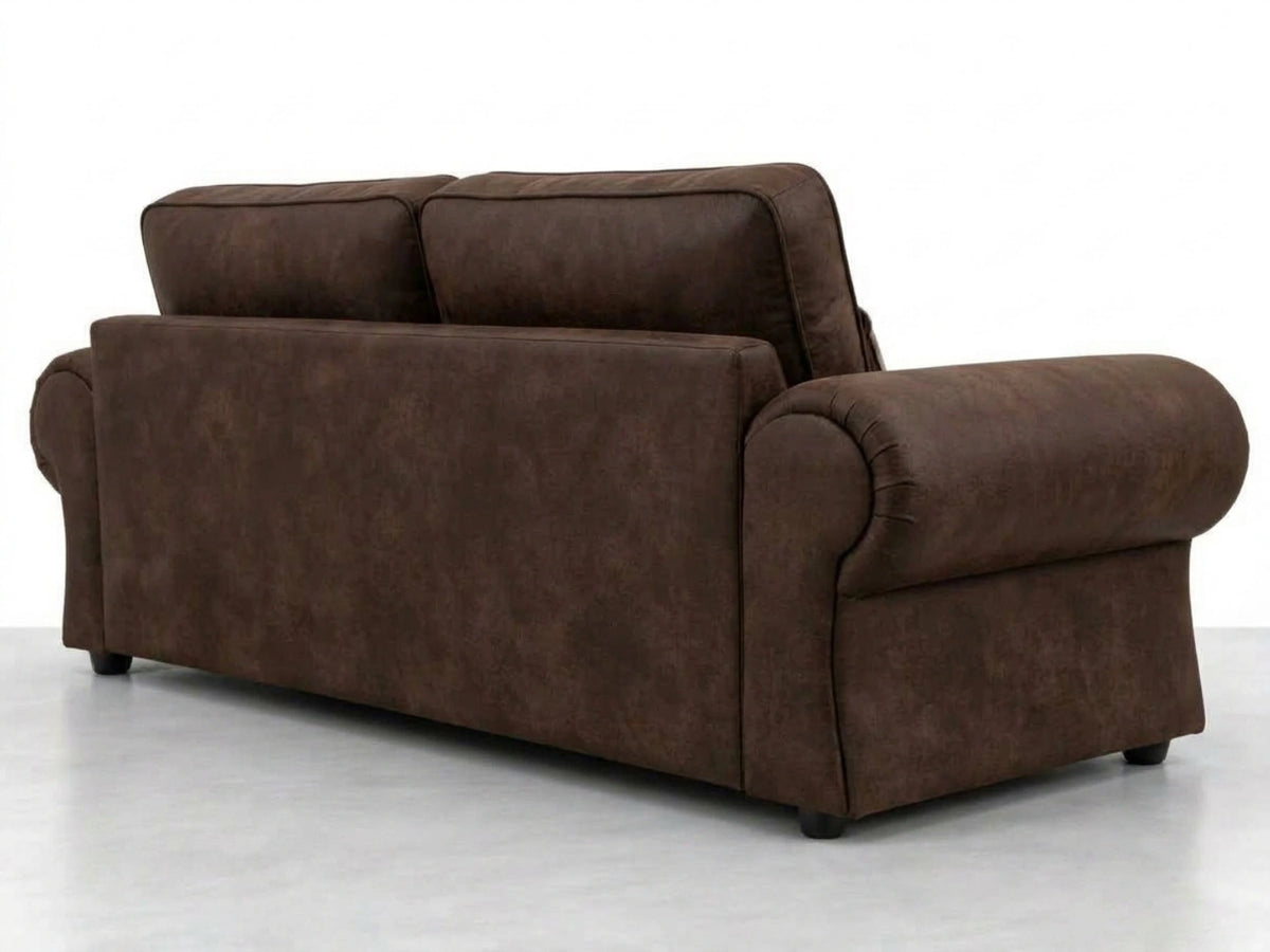Chocolate brown 3-seater leather sofa from Gamzo Outlet's Wilcot full back sofa set, showcasing plush cushioning and stylish design.
