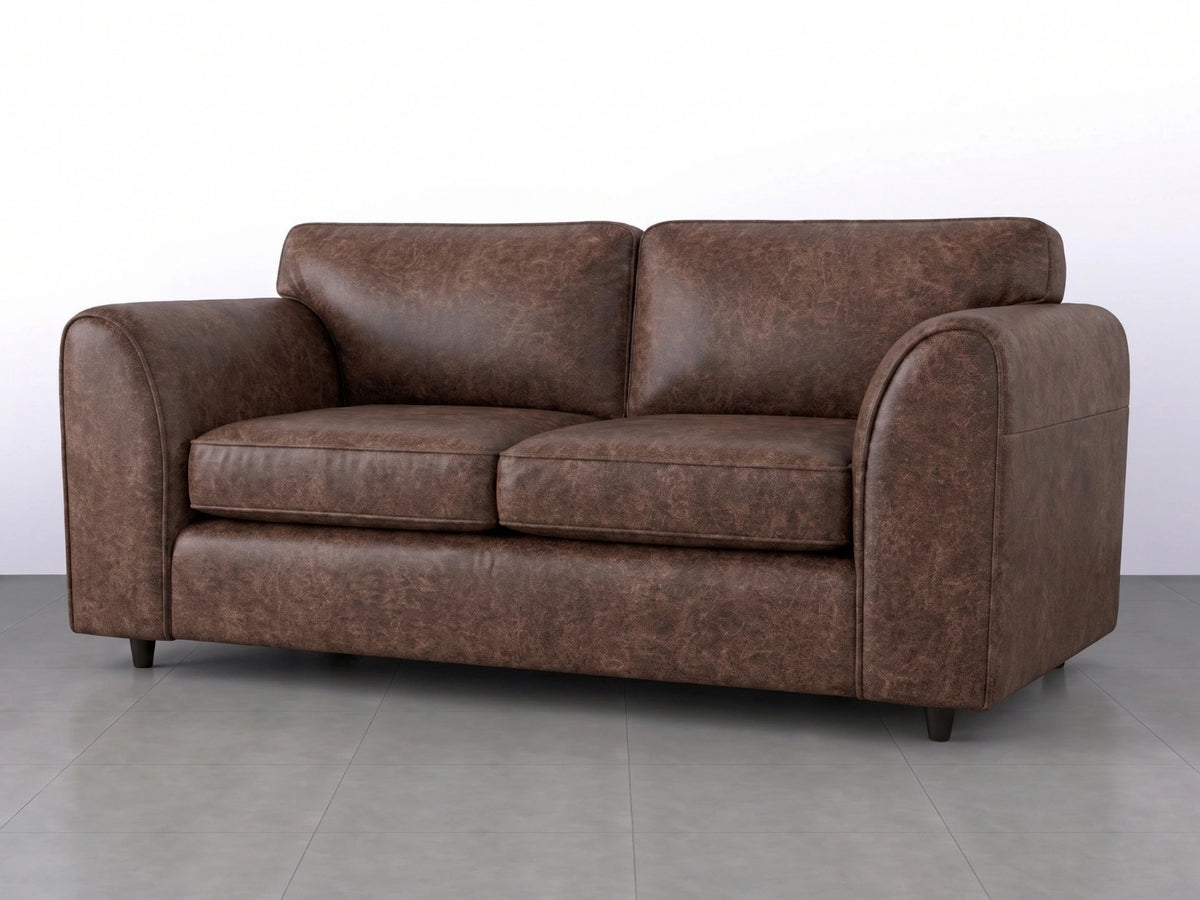 Chocolate brown Dillon full back leather sofa set with three seats, designed by Gamzo Outlet, showing plush cushions and sleek upholstery.