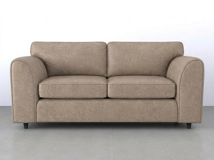 Gamzo Outlet Dillon full back leather sofa set featuring a cream 3-seater sofa with plush cushions and sleek design.