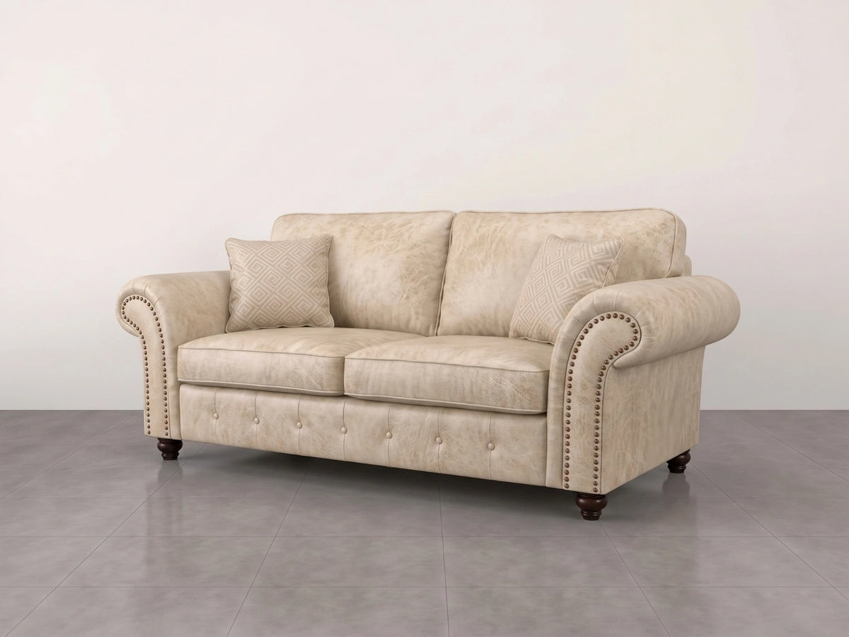 Cream leather Oakland 3-seater sofa with full back and plush cushions from Gamzo Outlet, ideal for living room comfort.