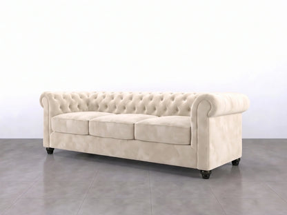 Cream plush velvet fabric sofa set with a 3-seater design from Gamzo Outlet, featuring elegant cushioning and classic style.