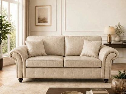 Cream leather Oakland 3-seater sofa with full back from Gamzo Outlet, showcasing plush cushions and sleek design.