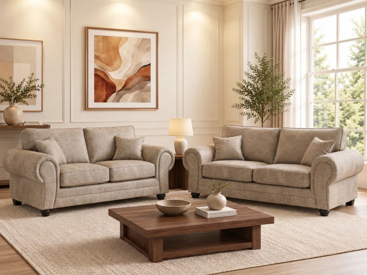 Cream leather 3-seater sofa from Gamzo Outlet's Wilcot full back leather sofa set, showcasing plush cushioning and stylish design.