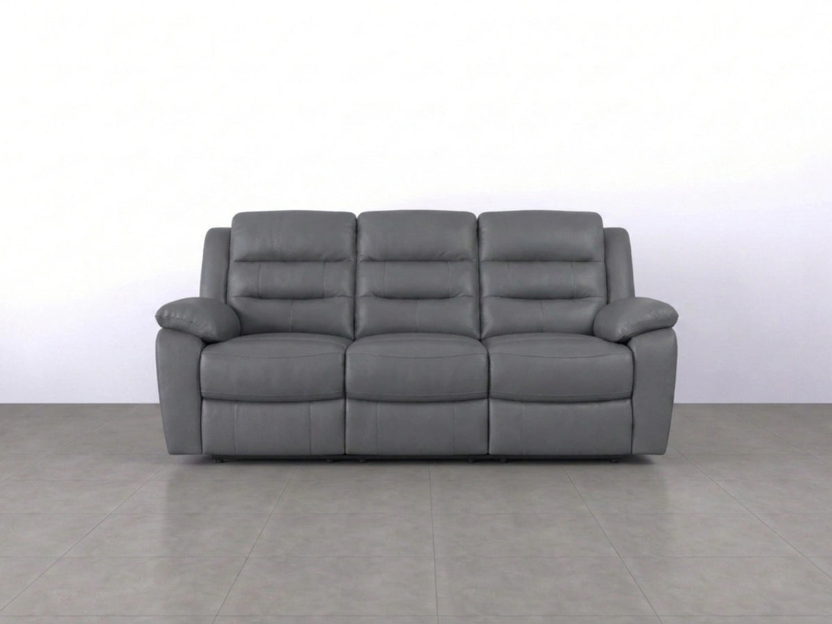Grey Gamzo Outlet Model R recliner 3-seater sofa with plush cushions and modern design, perfect for living room relaxation.