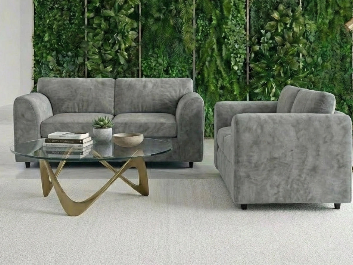 Plush Velvet Fabric Full Back Sofa Set