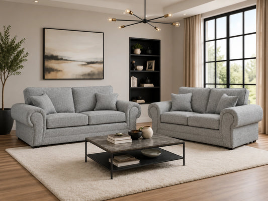 Light grey fabric 3-seater sofa from Gamzo Outlet's Wilcot Full Back Sofa Set, showing plush cushions and modern design.